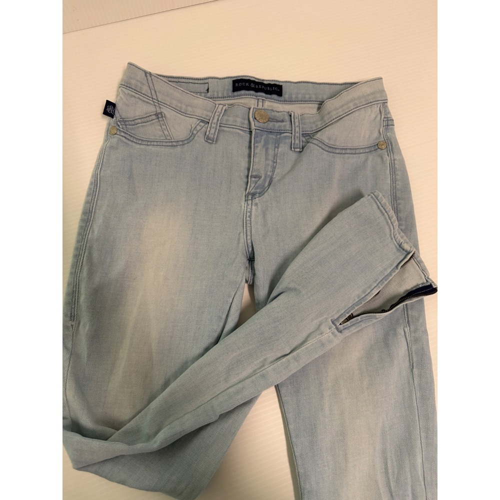Rock & Republic Womens Light Wash Ankle Zip Skinny Jeans Size 6 Studded Pockets